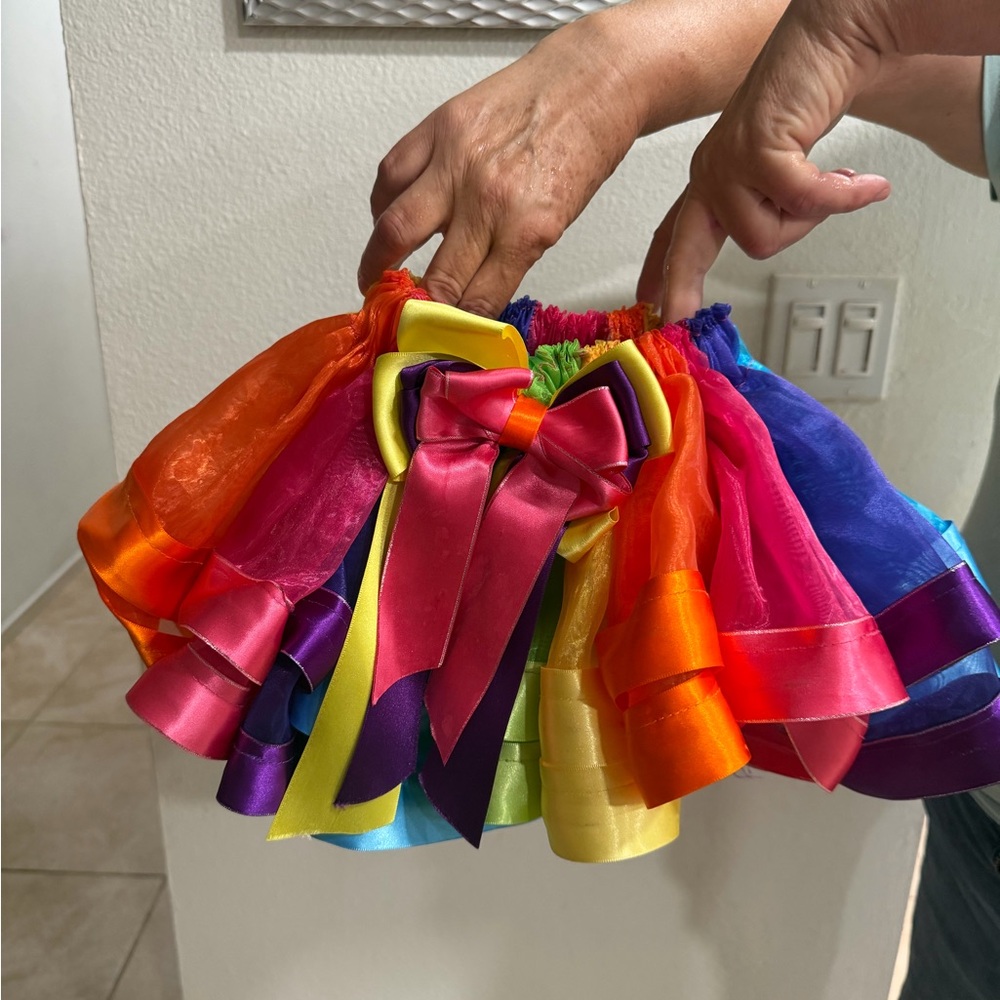 Colorful Rainbow Tutu Skirt with Bow